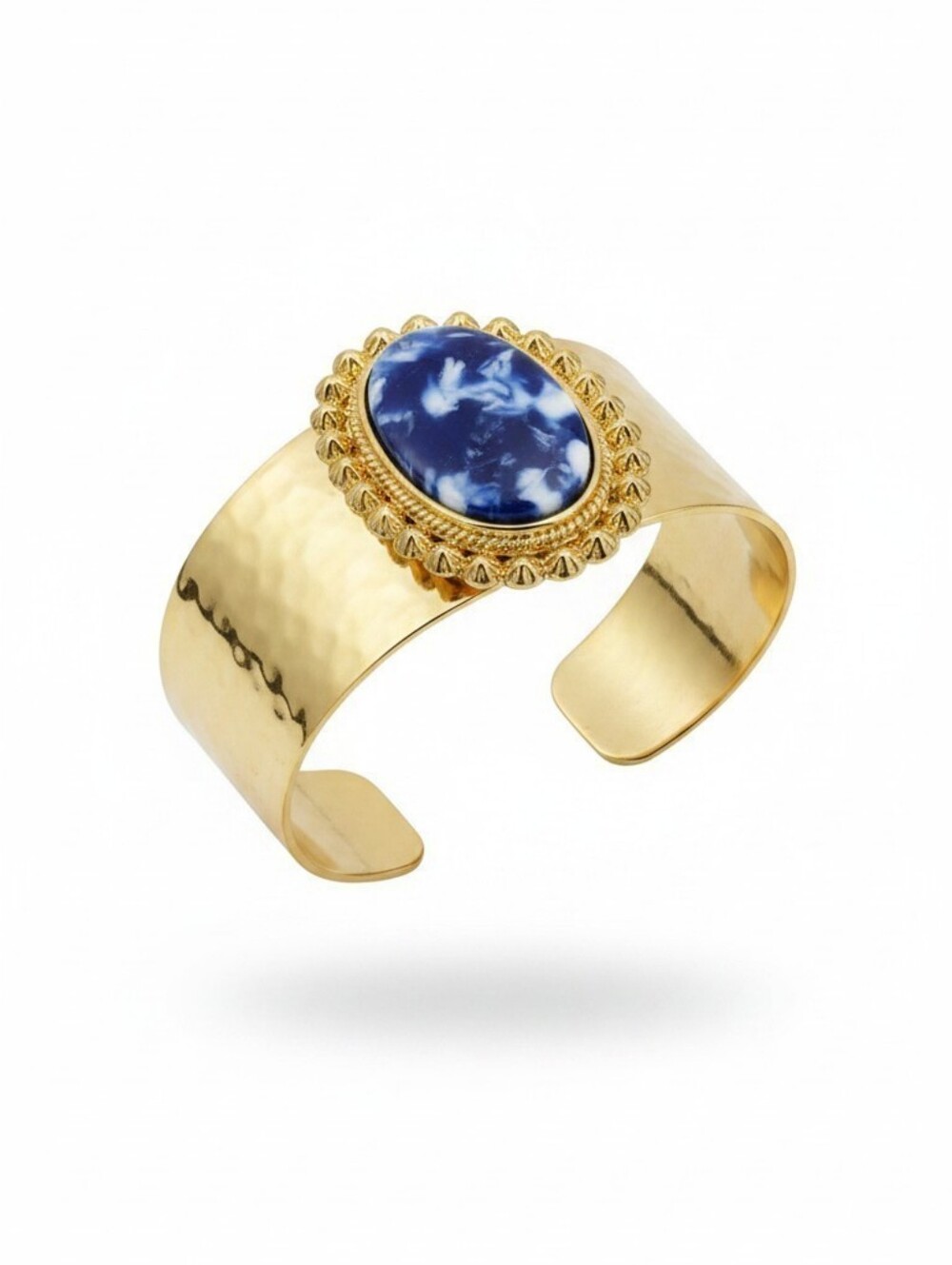 Sassified Boutique Nwt Gold-Tone Cuff Bracelet with Blue Marbled Oval Stone